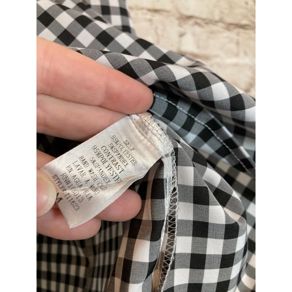 Andree By Unit Top Womens Medium Black Gingham Plaid Babydoll Flutter Sleeve - Picture 14 of 14